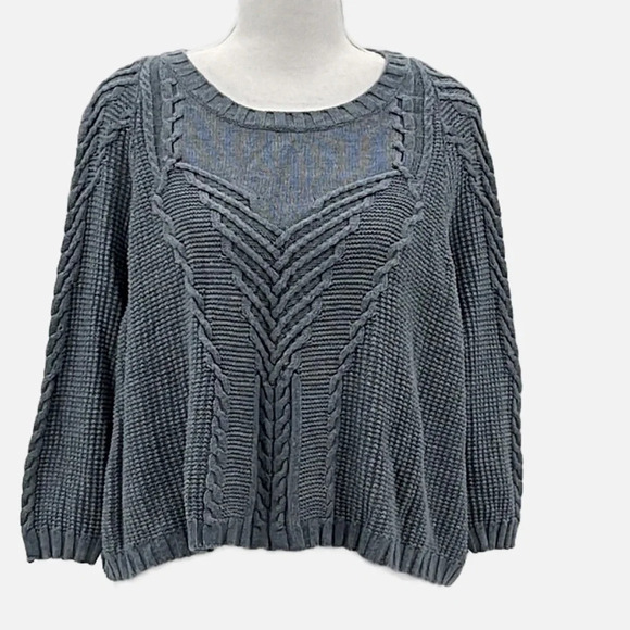 Cabi Short & Sweet Cropped Cable Knit Sweater in Dusty Blue - Size Small - Picture 2 of 7